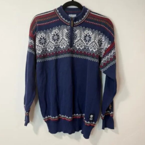Dale of Norway Men's Sweater SLC Olympics Cotton Nordic Fair Isle Navy Medium - Picture 1 of 9